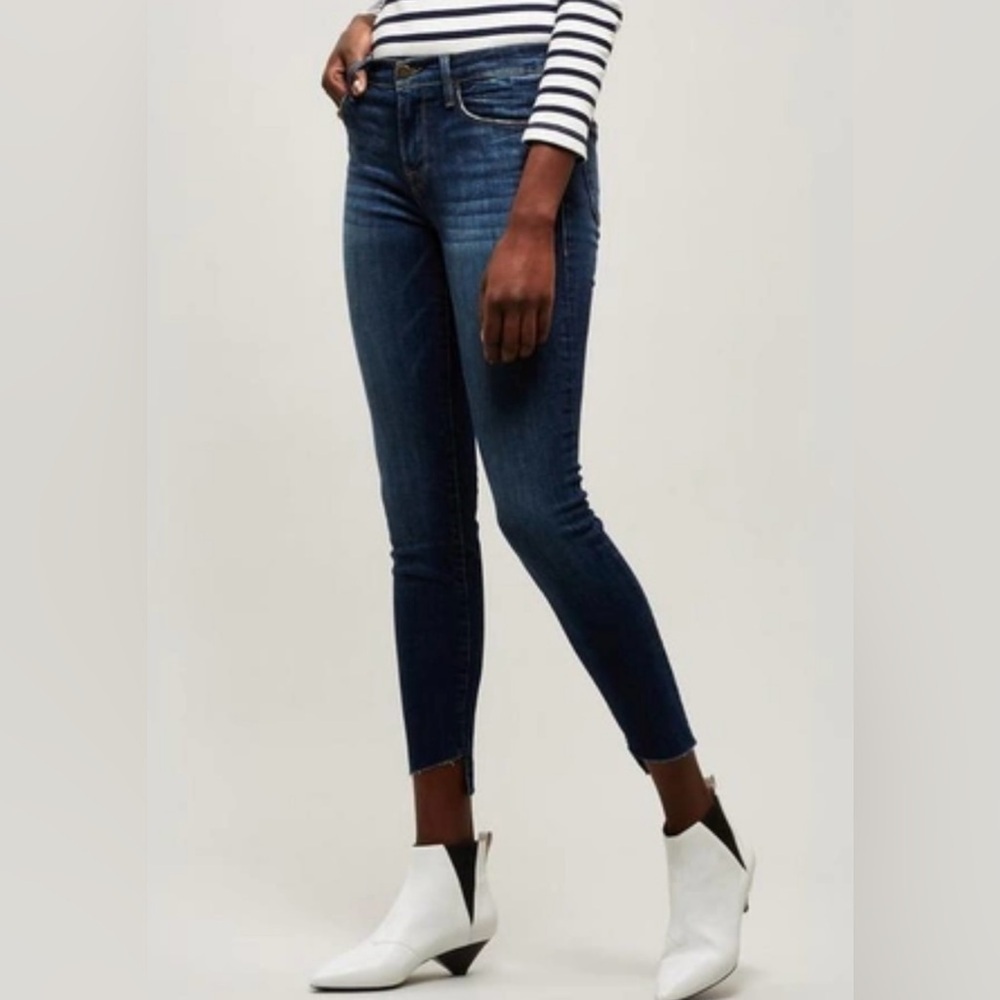 FRAME Denim Le Skinny De Jeanne Meyer Wash Jeans High Rise Raw Hem Size 32